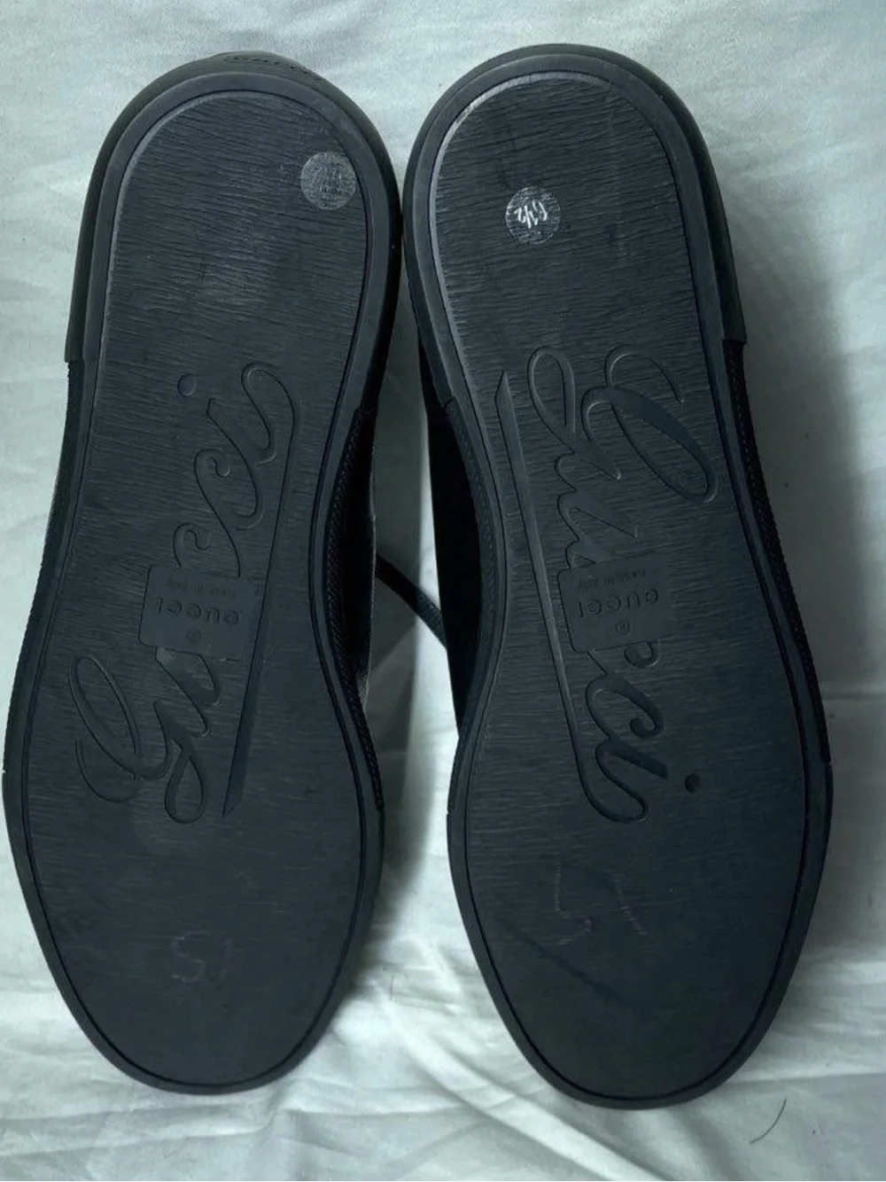 Gucci Black Leather Sneakers with Red Stripe Accents